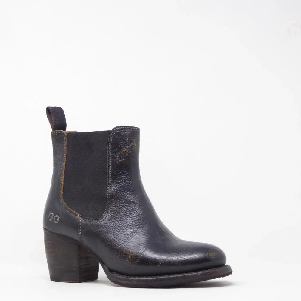 Bed Stu Womens Lorn Chelsea Boots Black Leather Distressed Block Heel 6.5